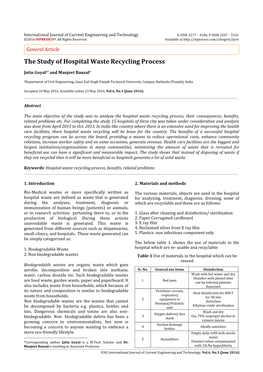 The Study of Hospital Waste Recycling Process
