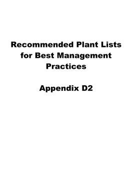 Recommended Plant Lists for Best Management Practices Appendix D2