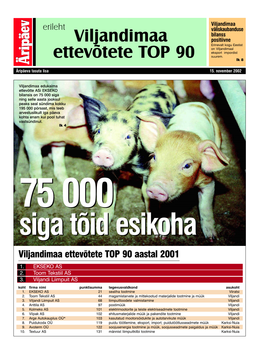 Viljandimaa Ettevõtete TOP 90 Aastal 2001