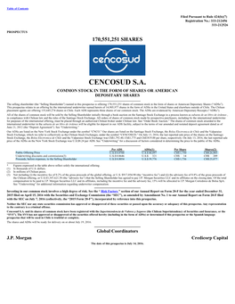 Cencosud S.A. Common Stock in the Form of Shares Or American Depositary Shares