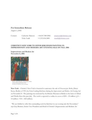 For Immediate Release August 3, 2006