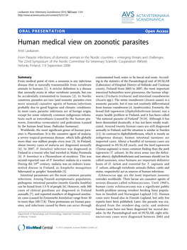 View on Zoonotic Parasites Antti Lavikainen from Parasite Infections of Domestic Animals in the Nordic Countries – Emerging Threats and Challenges