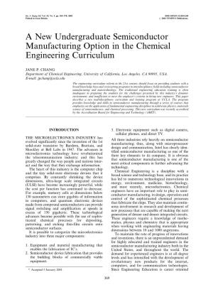 A New Undergraduate Semiconductor Manufacturing Option in the Chemical Engineering Curriculum