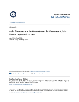 Style, Discourse, and the Completion of the Vernacular Style in Modern Japanese Literature