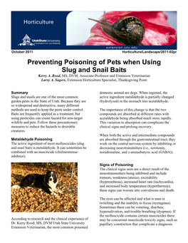 Preventing Poisoning of Pets When Using Slug and Snail Baits Kerry A