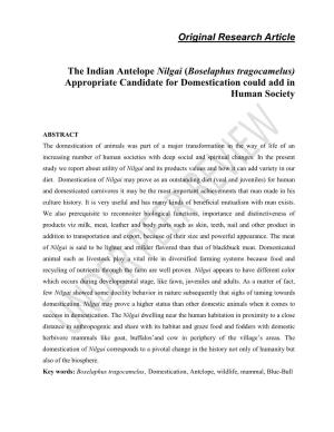 Original Research Article the Indian Antelope Nilgai