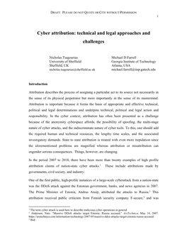 Cyber Attribution: Technical and Legal Approaches and Challenges