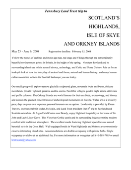 Scotland's Highlands, Isle of Skye and Orkney Islands