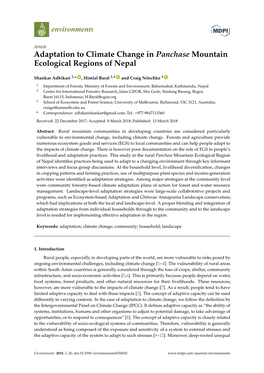 Adaptation to Climate Change in Panchase Mountain Ecological Regions of Nepal