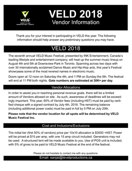 VELD 2018 Vendor Information