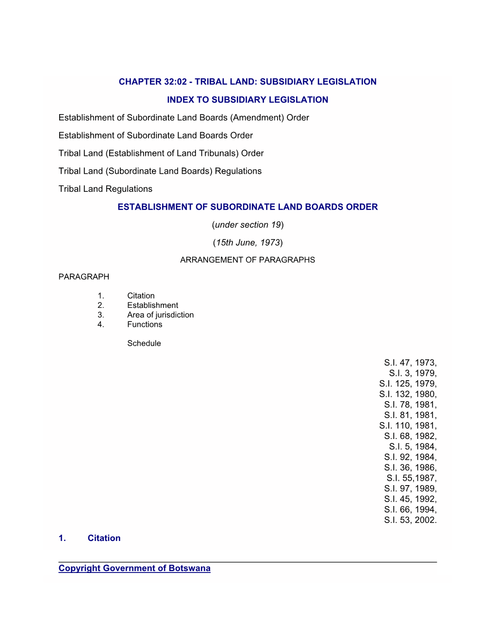 Establishment of Subordinate Land Boards (Amendment) Order