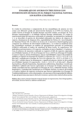 Ensamblajes De Anuros En Tres Zonas Con Intervención Humana En El Parque Nacional Natural Los Katíos (Colombia)*