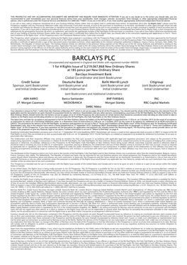 Barclays PLC Rights Issue Prospectus