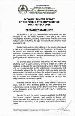 Accomplishment Report of the Public Attorney's Office for the Year 2016