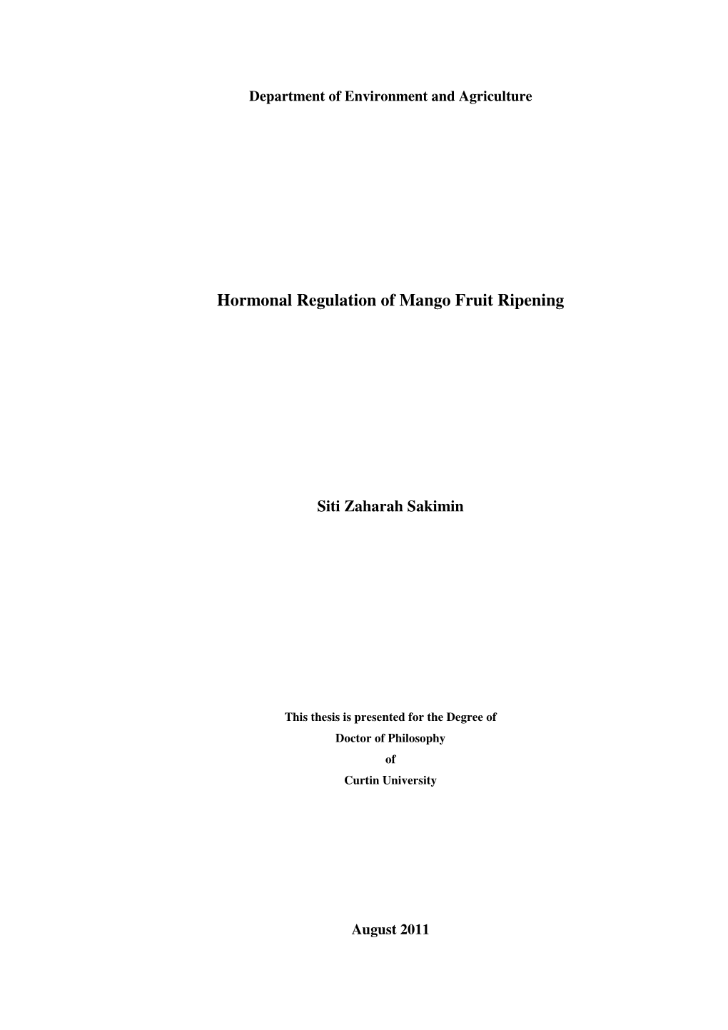 Hormonal Regulation of Mango Fruit Ripening