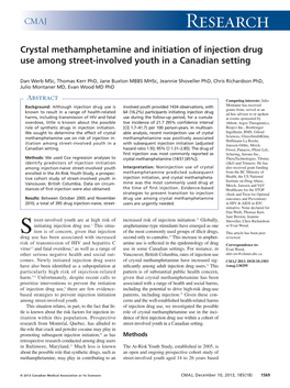 Crystal Methamphetamine and Initiation of Injection Drug Use Among Street-Involved Youth in a Canadian Setting