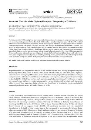 Annotated Checklist of the Diplura (Hexapoda: Entognatha) of California