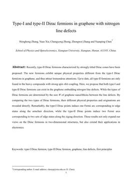 Type-I and Type-II Dirac Fermions in Graphene with Nitrogen Line Defects