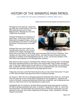 History of the Winnipeg Park Patrol 120 Years of Policing Winnipeg's Parks 1897-2017