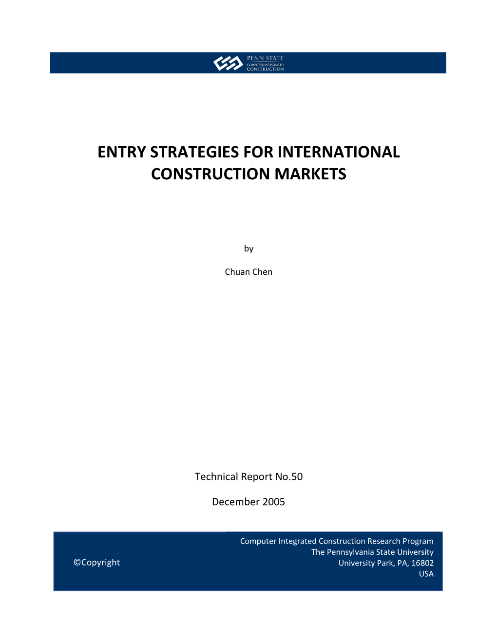 Entry Strategies for International Construction Markets