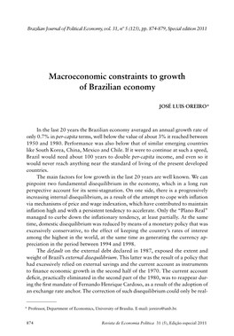 Macroeconomic Constraints to Growth of Brazilian Economy