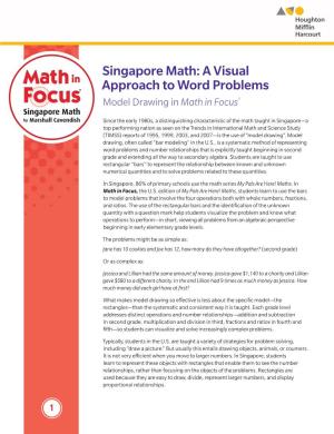 Singapore Math: a Visual Approach to Word Problems Model Drawing in Math in Focus®