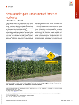 Neonicotinoids Pose Undocumented Threats to Food Webs