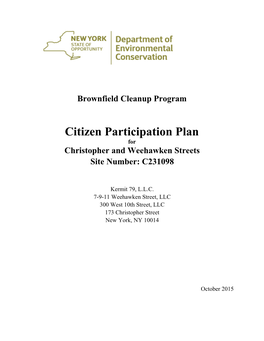Citizen Participation Plan for Christopher and Weehawken Streets Site Number: C231098