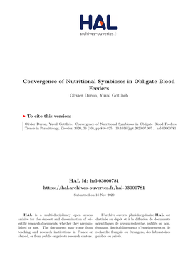 Convergence of Nutritional Symbioses in Obligate Blood Feeders Olivier Duron, Yuval Gottlieb