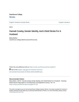 Hannah Cowley, Gender Identity, and a Bold Stroke for a Husband