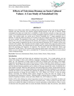 Effects of Television Dramas on Socio Cultural Values: a Case Study of Faisalabad City