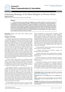 Underlying Meanings of the Hitler Metaphor in Western Media Eugenia Kuznetsova* Department of Social and Human Sciences, Institute of Human Rights, Spain