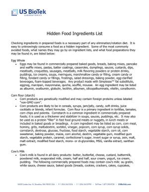 Hidden Food Ingredients List