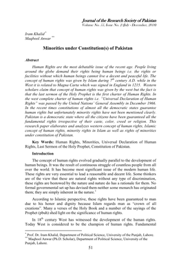 Minorities Under Constitution(S) of Pakistan