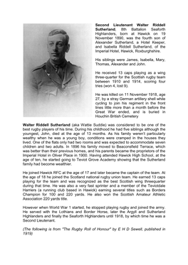 Second Lieutenant Walter Riddell Sutherland, 8Th Battalion Seaforth