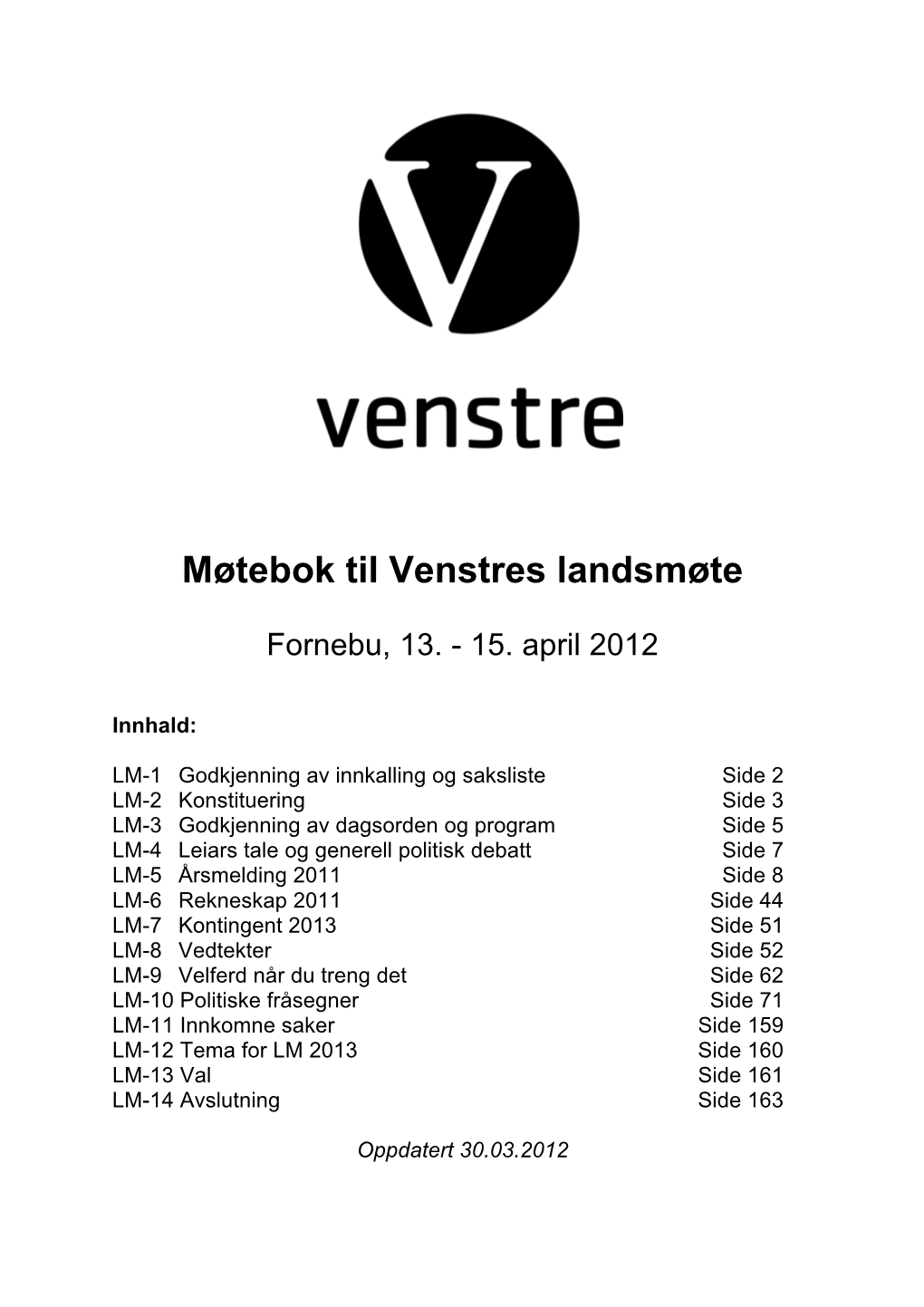 Møtebok Til Venstres Landsmøte