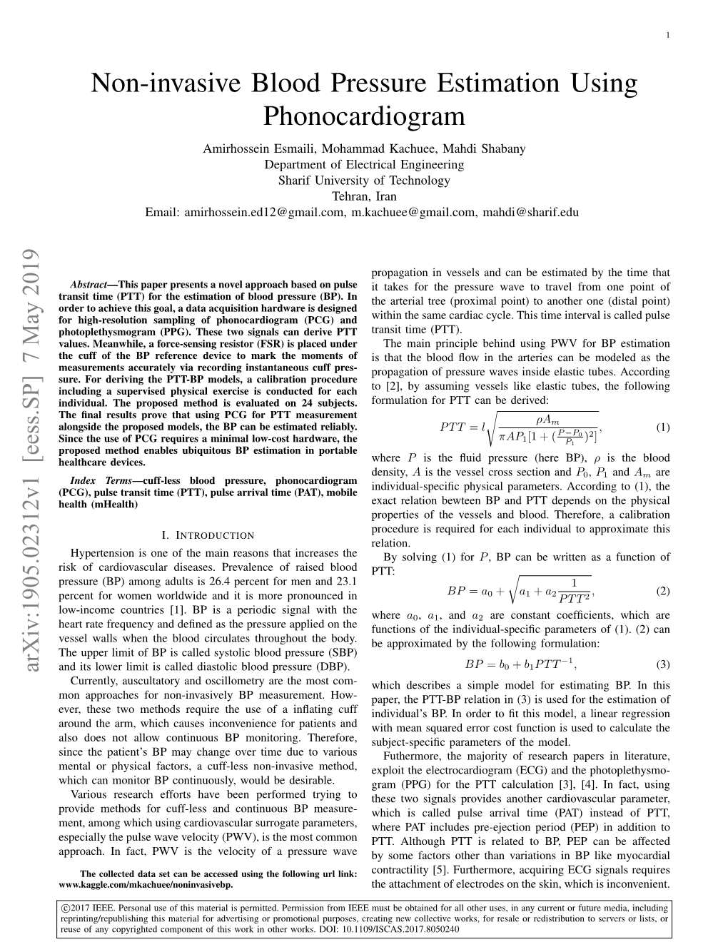 Non-Invasive Blood Pressure Estimation Using Phonocardiogram