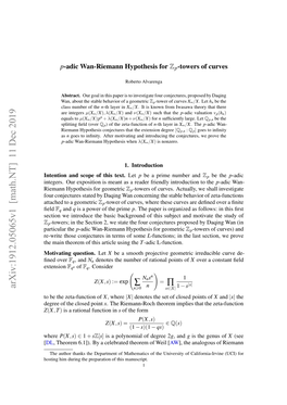 $ P $-Adic Wan-Riemann Hypothesis for $\Mathbb {Z} P $-Towers of Curves