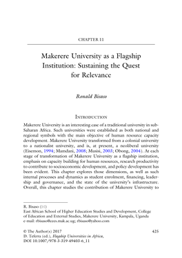 Makerere University As a Flagship Institution: Sustaining the Quest for Relevance