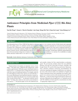 Anticancer Principles from Medicinal Piper (胡椒 Hú Jiāo) Plants