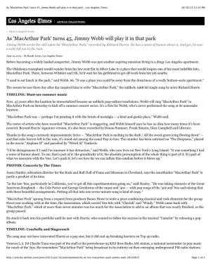 As 'Macarthur Park' Turns 45, Jimmy Webb Will Play It in That Park - Los Angeles Times 10/16/13 12:35 PM