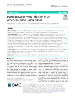 Pseudocowpox Virus Infection in an American Bison (Bison Bison) Vinay Shivanna, A