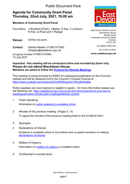 (Public Pack)Agenda Document for Community Grant Panel, 22/07