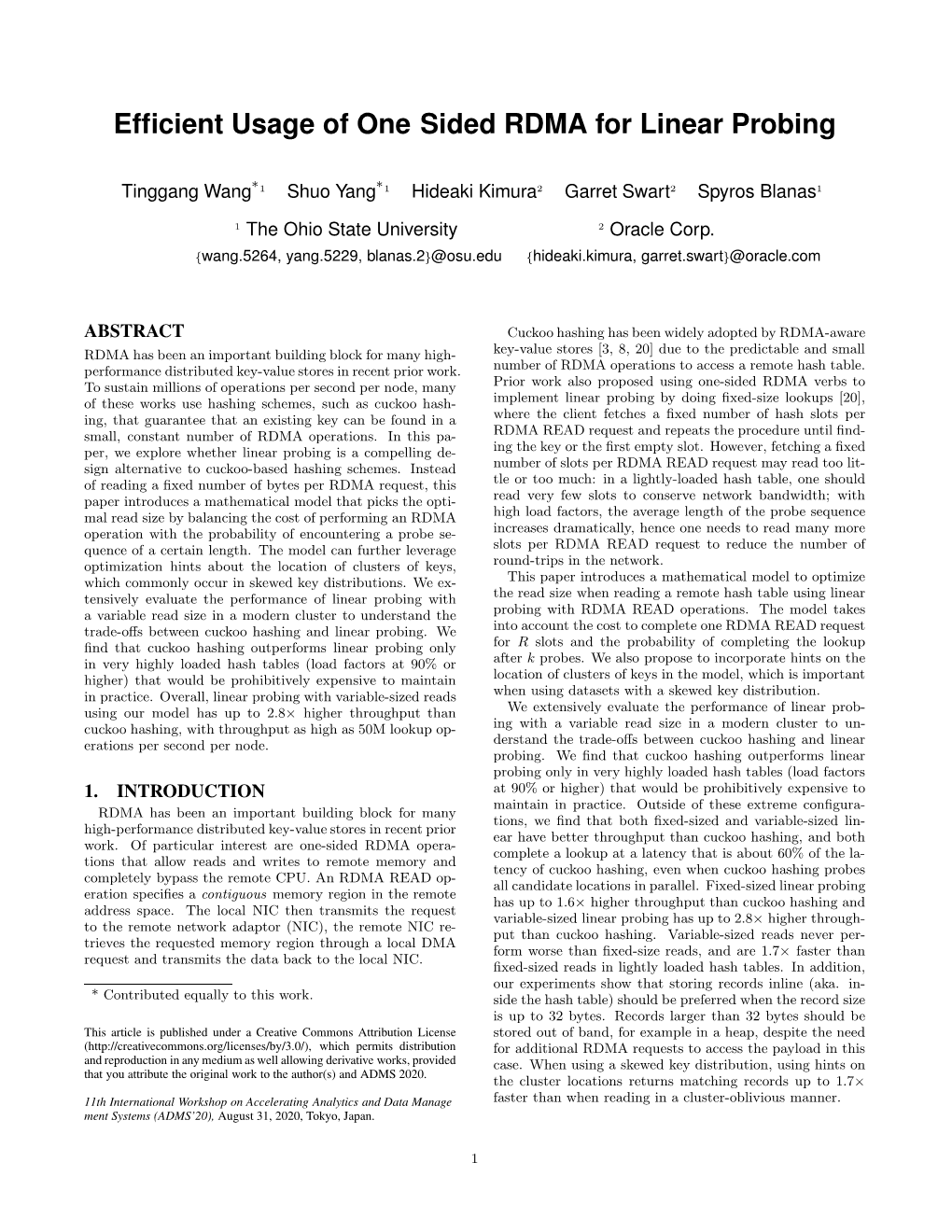 Efficient Usage of One-Sided RDMA for Linear Probing