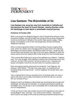 Lisa Gasteen: the Brünnhilde of Oz
