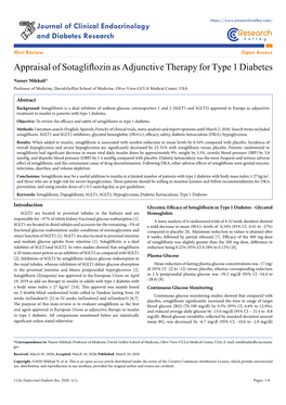 Appraisal of Sotagliflozin As Adjunctive Therapy for Type 1 Diabetes