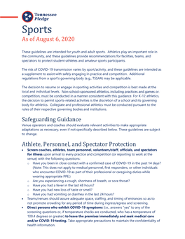 Sports As of August 6, 2020