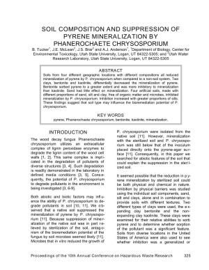 Soil Composition and Suppression of Pyrene Mineralization by Phanerochaete Chrysosporium B
