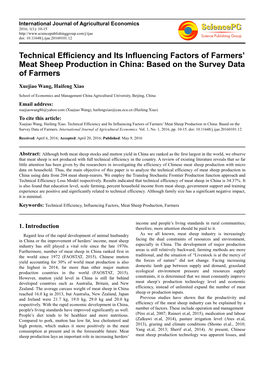 Technical Efficiency and Its Influencing Factors of Farmers’ Meat Sheep Production in China: Based on the Survey Data of Farmers