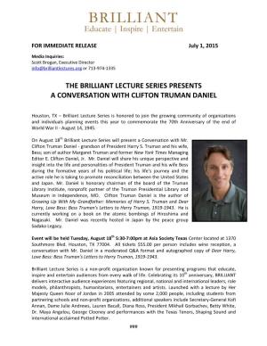 The Brilliant Lecture Series Presents a Conversation with Clifton Truman Daniel
